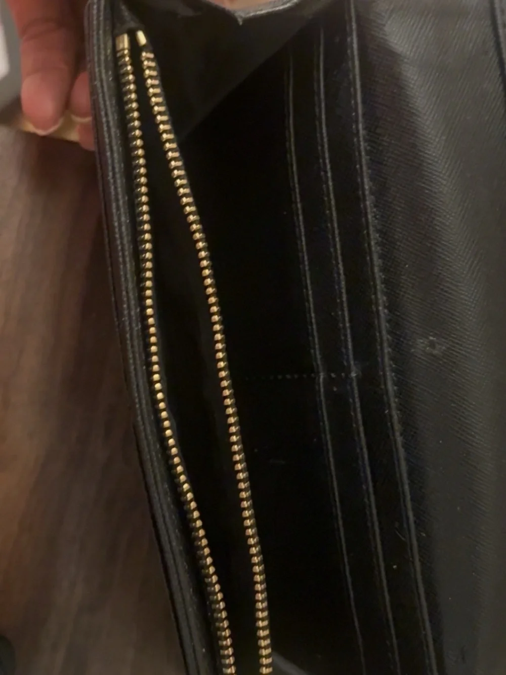 Tory Burch Black Leather Continental Wallet with Gold Logo